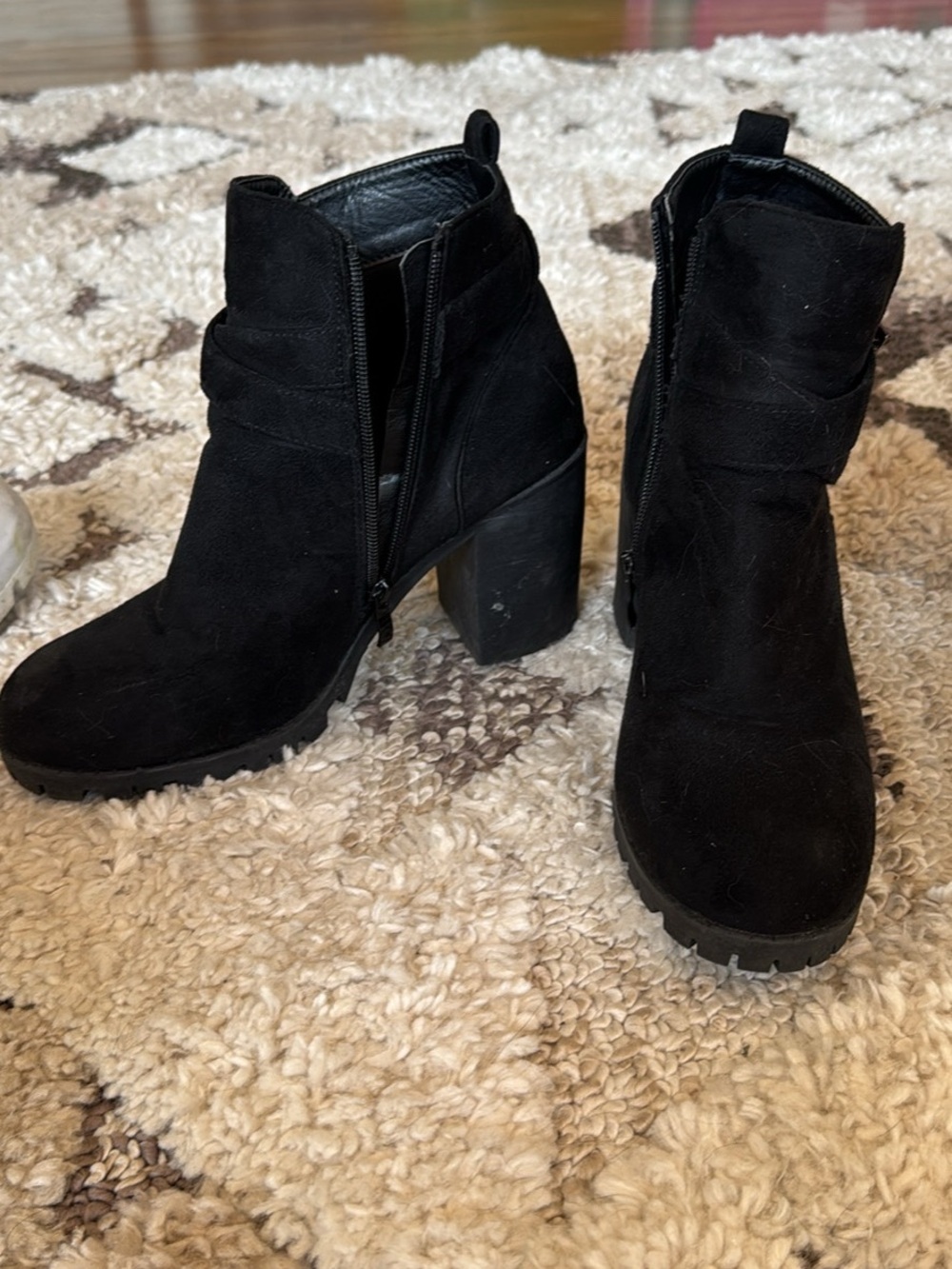 Women’s Black Suede Chunky Heel Ankle Booties